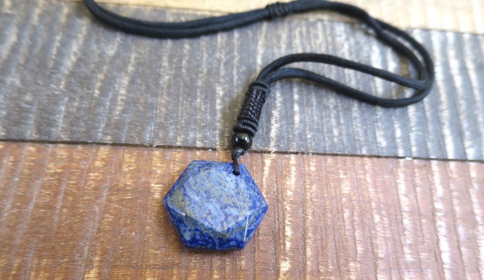 Men's Crystal Necklace, Natural Lapis Lazuli Hexagon Stone Necklace