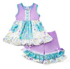 NEW Boutique Floral Tunic Dress & Ruffle Shorts Girls Outfit Set