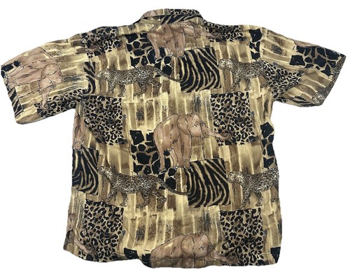 VTG Burma Bibas Men's Button-Up 100% Silk Shirt Sz XL Short Sleeve, Brown Animal - Picture 8 of 8