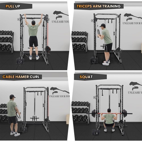 Power Cage 2000LBS Power Cage Squat Rack Squat Machine with Dip Bar Cable Pulley - Picture 5 of 8