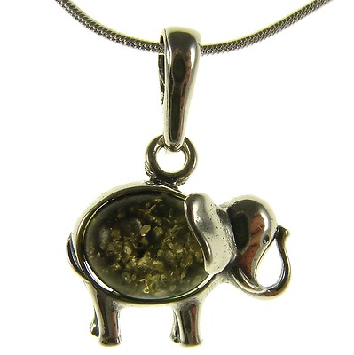 BALTIC AMBER STERLING SILVER 925 ELEPHANT ANIMAL PENDANT NECKLACE JEWELLERY