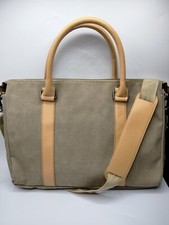 Canvas Laptop Messenger Crossbody Bag/Case Beige Detachable Strap