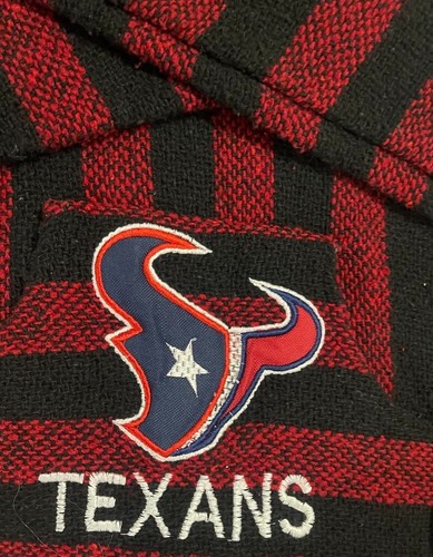 Texans Hooded PONCHO- Black & Red Stripes Pocket & Embroidery One Size Fits All - Picture 10 of 16