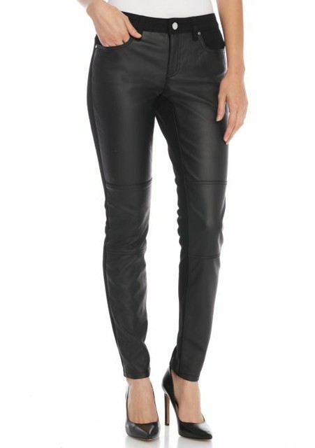 MICHAEL KORS Izzy Skinny BLACK Faux Leather Front Pants Jeans MF79CMK7GM New | eBay