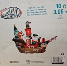 Gemmy 10ft Wide Giant Pirate Ship w/ Santa Scene Christmas Inflatable