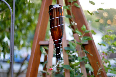 Amber Glass Wine Bottle Hummingbird Feeder Bird Feeder Gift For