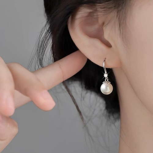 Genuine Solid Sterling Silver White Pearl Stud Earrings - Picture 7 of 7