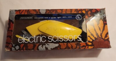 PENNCREST Electric SCISSORS 2 Speeds 6934 Yellow 1970s VINTAGE w/ original box