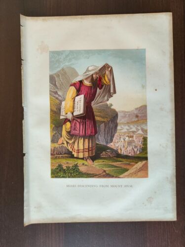  ANTIKER ORIGINAL FARBE CHROMOLITH.- BIBLISCH-MOSES VOM BERG SINAI ABSTIEG-1877 - Bild 1 von 3