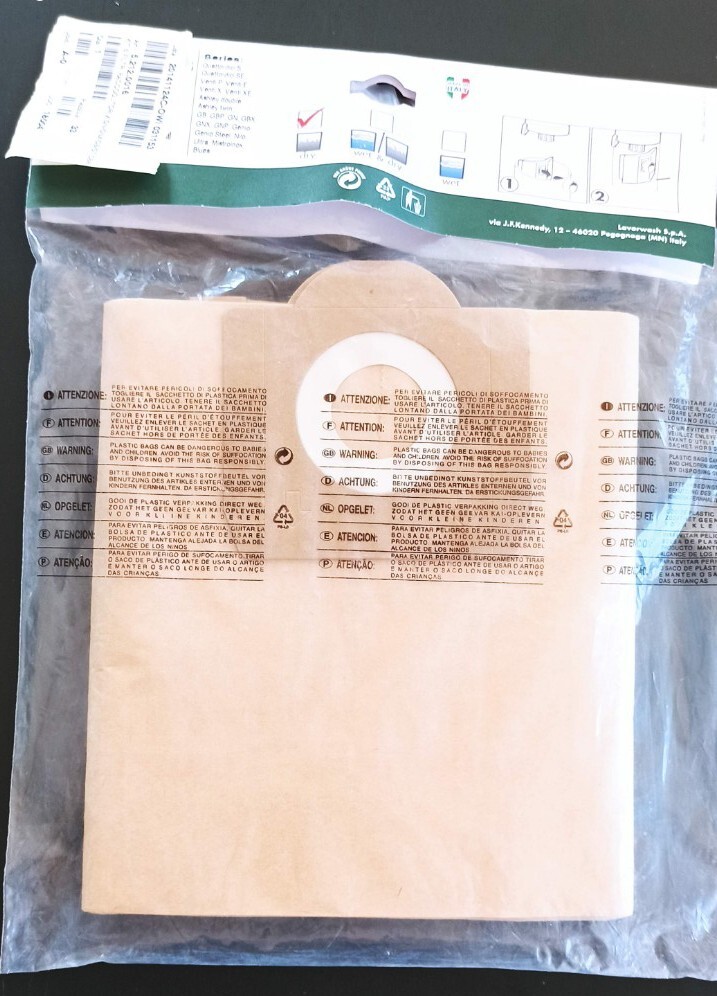 LAVOR 5.212.0016 5pz SACCHETTI RICAMBIO FILTRI CARTA ASPIRAPOLVERE LAVOR 20L