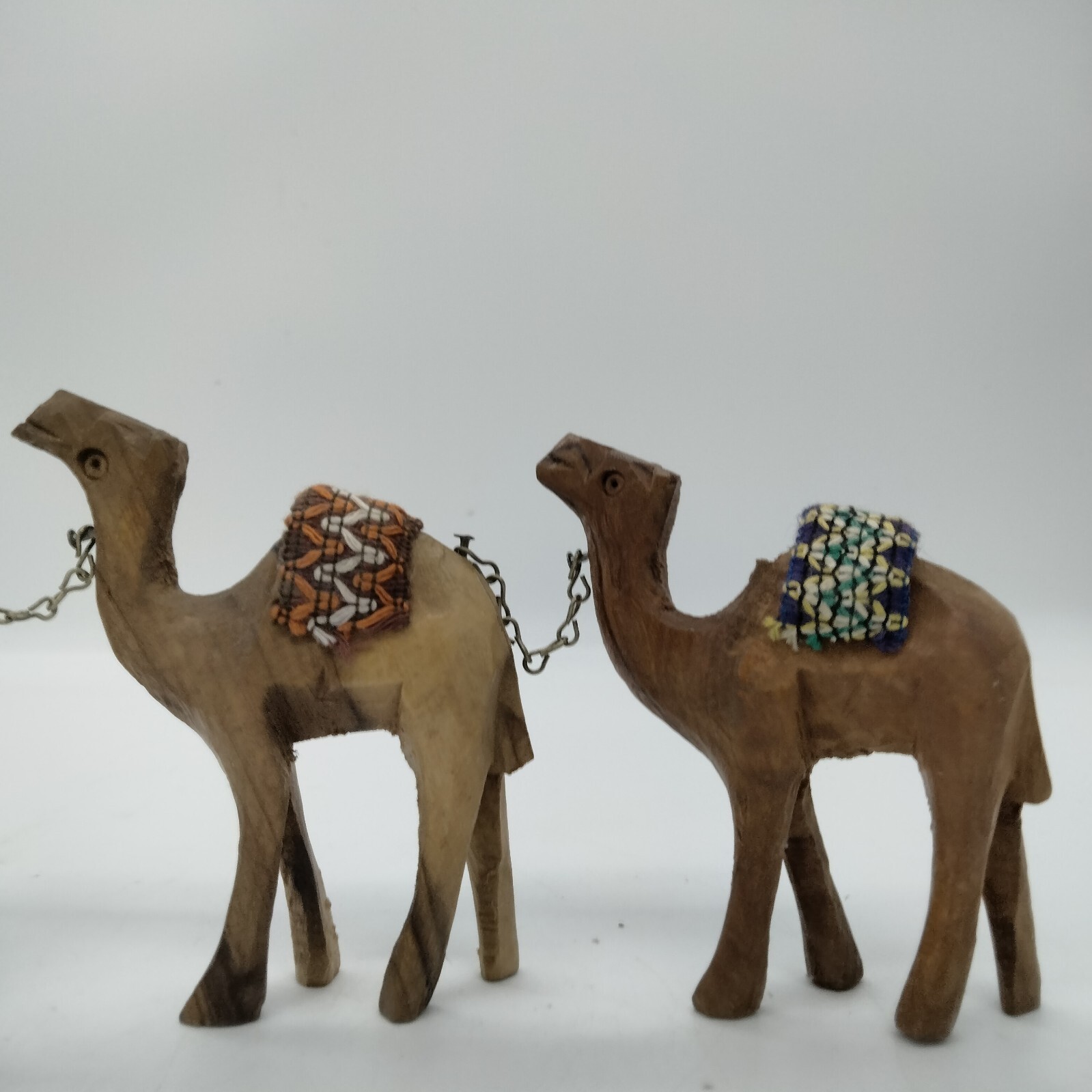 Hand Carved Olive Wood Chained Camels(3) and Donkey with Rider Nativity Figurine