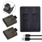 2x Battery 3.7V 1050mAh +dual Charger for AKASO EK7000 / Brave4 / Brave 6 camera