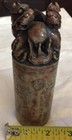 OrIental Chinese CARVED FIGURAL DRAGON Signed  Cylinder STONE INK SEAL — photo 7