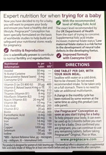 Vitabiotics Pregnacare Before Conception 30 Tablets Best Before Jul 2024 - Picture 2 of 3