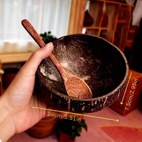 Coconut Bowl Set Handmade Bowls Natural Spoon Wooden Breakfast Salad Smoothie UK - Picture 4 of 4