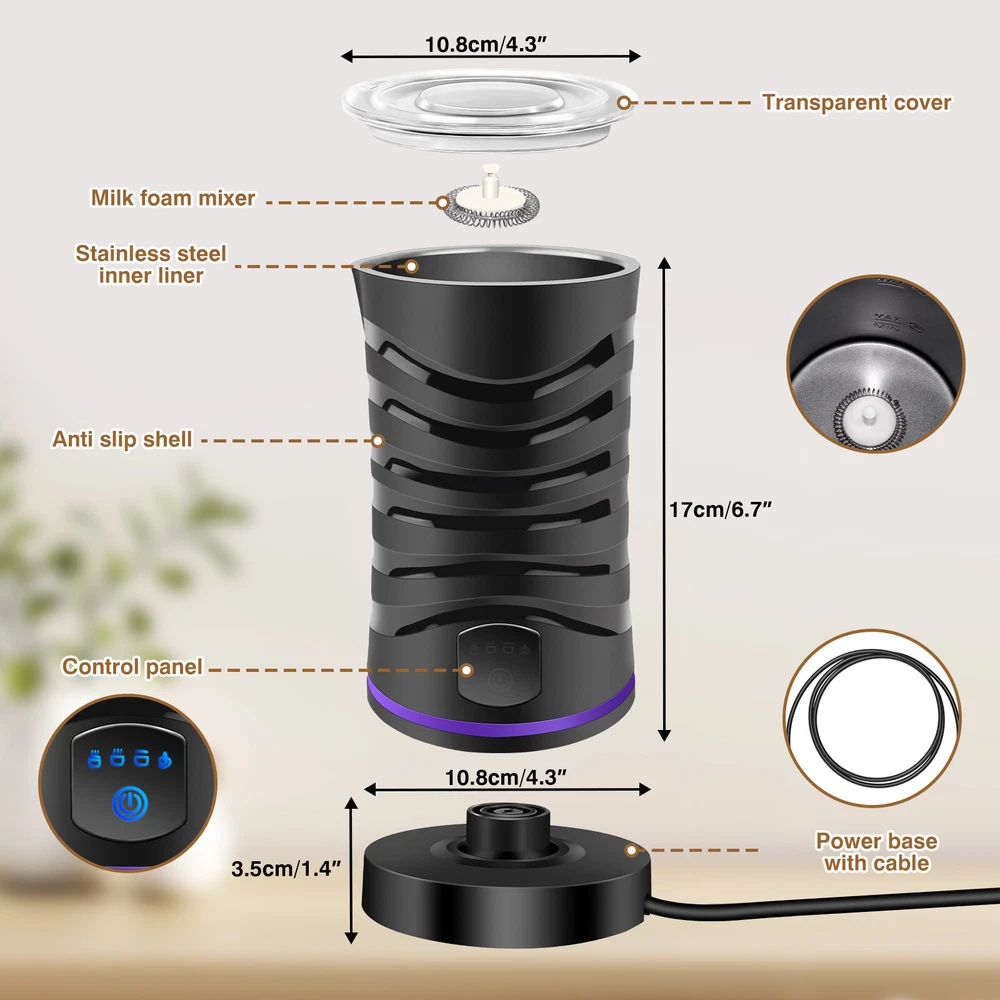 Milk Frother Coffee Warmer Frothy Electric Automatic Cappuccino Espresso Steamer