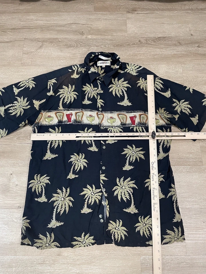 Men’s Campa Moda Rayon Black Sz L Floral Hawaiian Aloha Island Button Shirt - Image 4 of 4