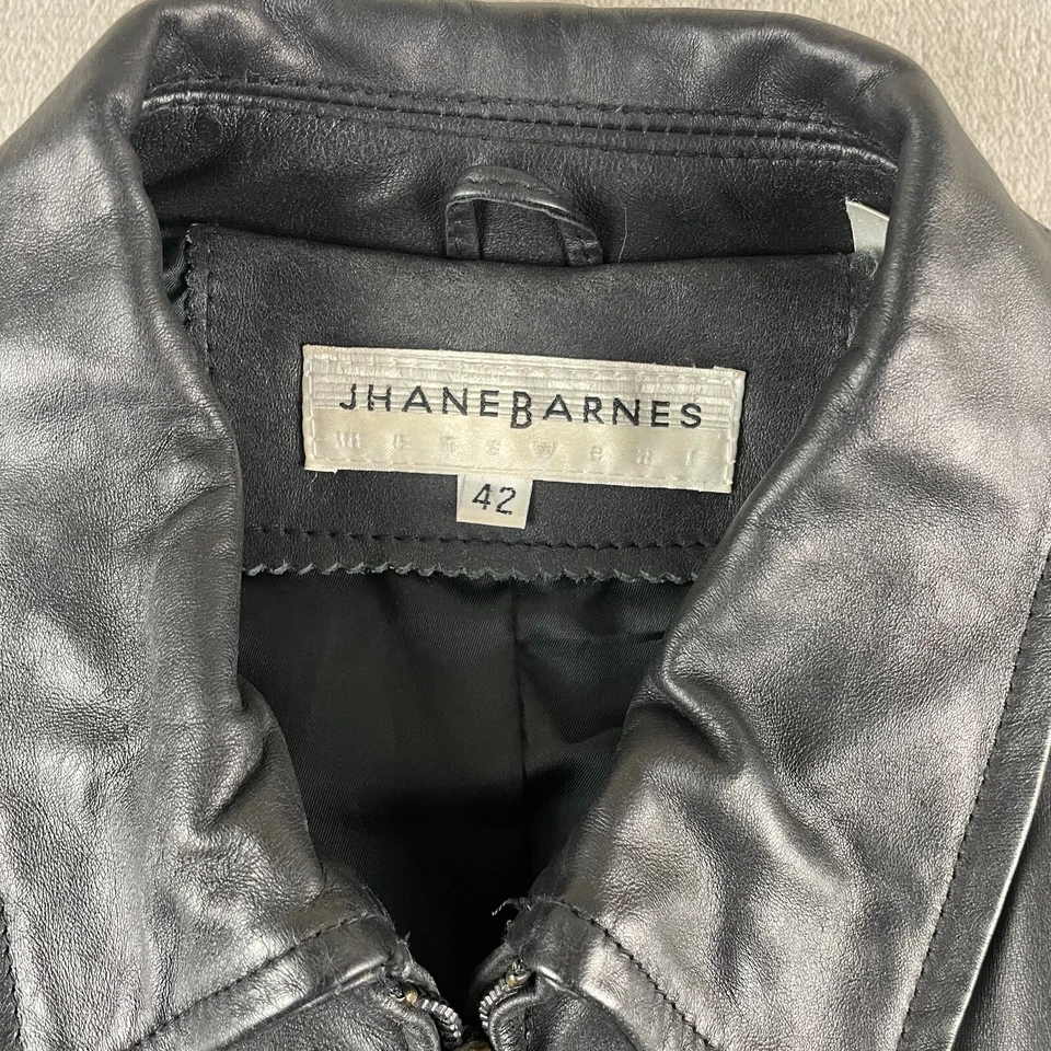 Jhane Barnes Leather Jacket Men 42 Black Full Zip Lined Premium Coat Designer - Image 2 of 4