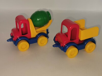 Wader 2  Small Plastic Toy Cars - Cement Mixer & Dump Truck.