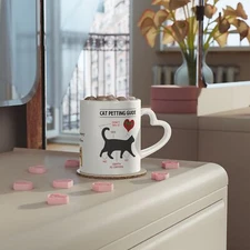 Heart-Shaped Mug, Cat Petting Guide Coffee Cup, Cat Lover Gift, Cute Ceramic Tea