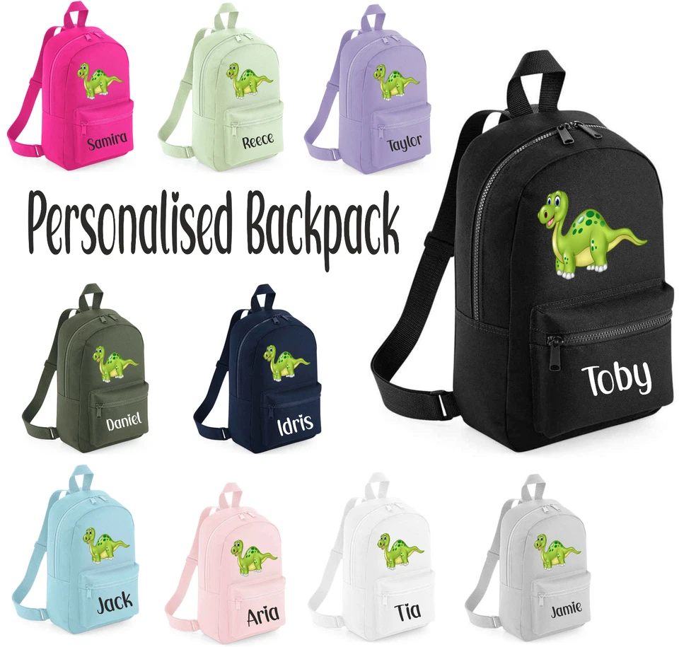 Personalised Kids Backpack Name Dinosaur Boys Girls Back To School Bag Rucksack