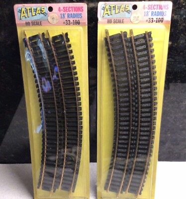 2 NEW Pkgs Atlas HO Scale 18  Radius # 33 - 100 Track  4 Sections Ea Package