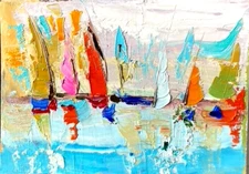 Regatta Oil Painting Seascape ORIGINAL Art Sailboats Painting Impasto Textured