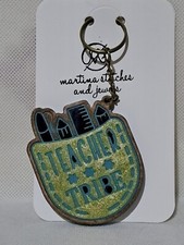 Handmade Teacher Resin Keyring, Teacher Tribe, Yellow, Black, Bronze And Blue