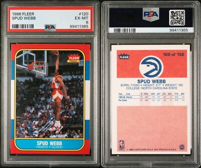 1986 FLEER #120 SPUD WEBB PSA 6 EX-MT ATLANTA HAWKS NBA BASKETBALL CARD 