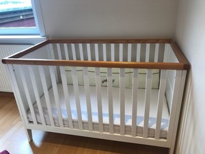 white and oak cot bed