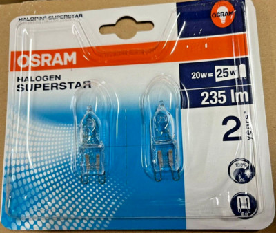 2 x OSRAM Halogen Stiftsockellampe HALOGEN SUPERSTAR  20W 230V G9  235Lm  2000h