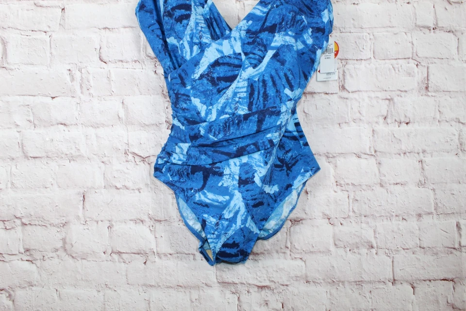 NWT LL Bean Women's Shaping Swimwear Tanksuit Navy Leaves Print Size 18 - Image 3 of 4