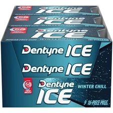 Dentyne Ice Winter Chill Sugar Free Gum, 9 Packs of 16 Pieces (144 Total Pieces)