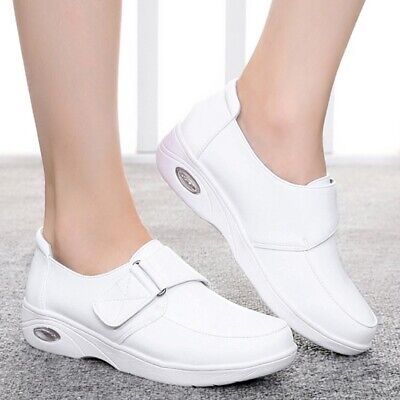 White Womens Leather Wedge Heel Buckle 