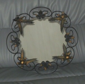 MIROIR MURAL VINTAGE RÉTRO années 70/80 FER FORGÉ MOTIF FLEURS ET FEUILLES