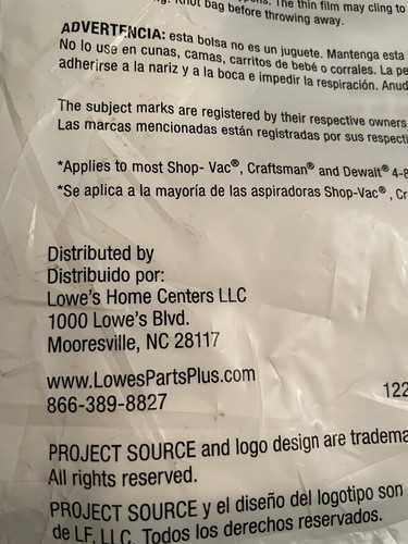 Lot of 2 Disposable High Efficiency Filter Vacuum Bags Universal 3 Count 4-8 Gal - Picture 3 of 8