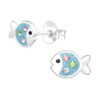 1 Paar Ohrringe Ohrstecker 925 Sterling Silber Fisch Mit Kristallen