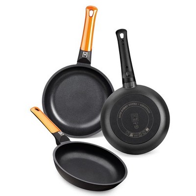 BRA Efficient Orange | Set mit 3 Bratpfannen aus Aluminiumguss, 18/22/26 cm Durc