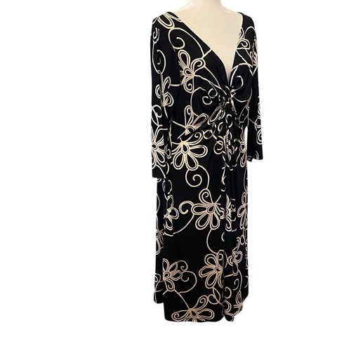 Vintage Dressbarn Dress Womens 14W Black White V Neck Twist Front Stretch Knit - Picture 6 of 8