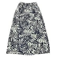 Maxi Skirt Women's Medium Cream  Navy Blue Palm Leaves Patrons of Peace Rayon