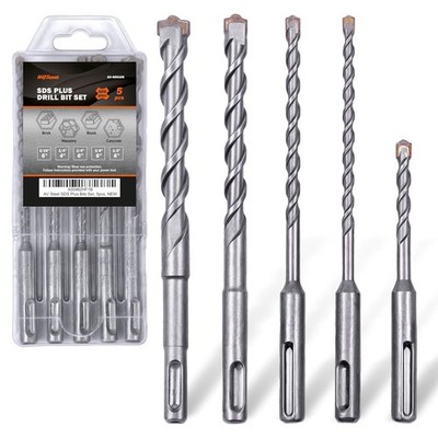 5-Piece 6 3/16'' SDS Plus Rotary Hammer Drill Bit Set for Masonry, Concrete