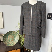 John Meyer Collection Wool Blend Plaid Skirt Suit Set size 14 Career Vintage