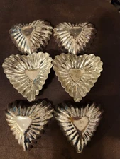 Vintage Heart Shaped Mini Tartlet Tins Lot Of 6 Metal Tart / Candy Molds Sweden