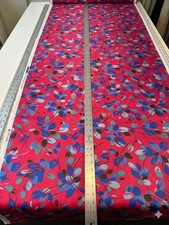 Vintage Raspberry Pink Satin Fabric Blue Floral Print 60" Wide x 5 Yards 61