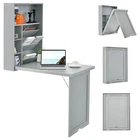 Wall Mounted Computer Convertible Desk Floating Desk w/ Storage Bookcases Grey