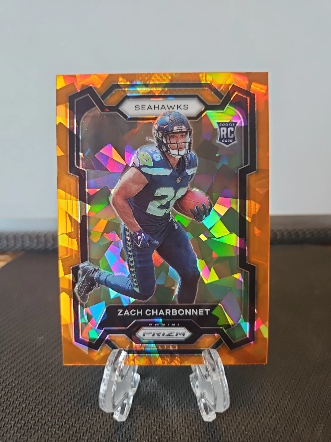2023 Prizm Zach Charbonnet Orange Cracked Ice Rookie RC #392 Seattle Seahawks