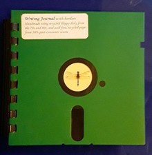 Handmade Green Journal Notebook  Floppy Disk  Dragonfly  Comb Binding  Blank