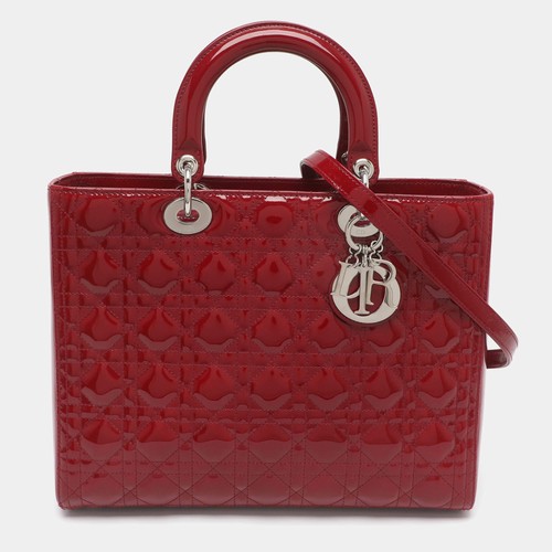 Dior Lady Dior Large Red Cannage Patent Leather Tote