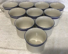 Elegance II Collection Mariner Blue Pattern Stoneware Cups/ Mugs.    10 Total