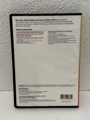 Microsoft Office Student and Teacher Edition 2003 Word Excel 3 User w/ Key CIB - Picture 2 of 6